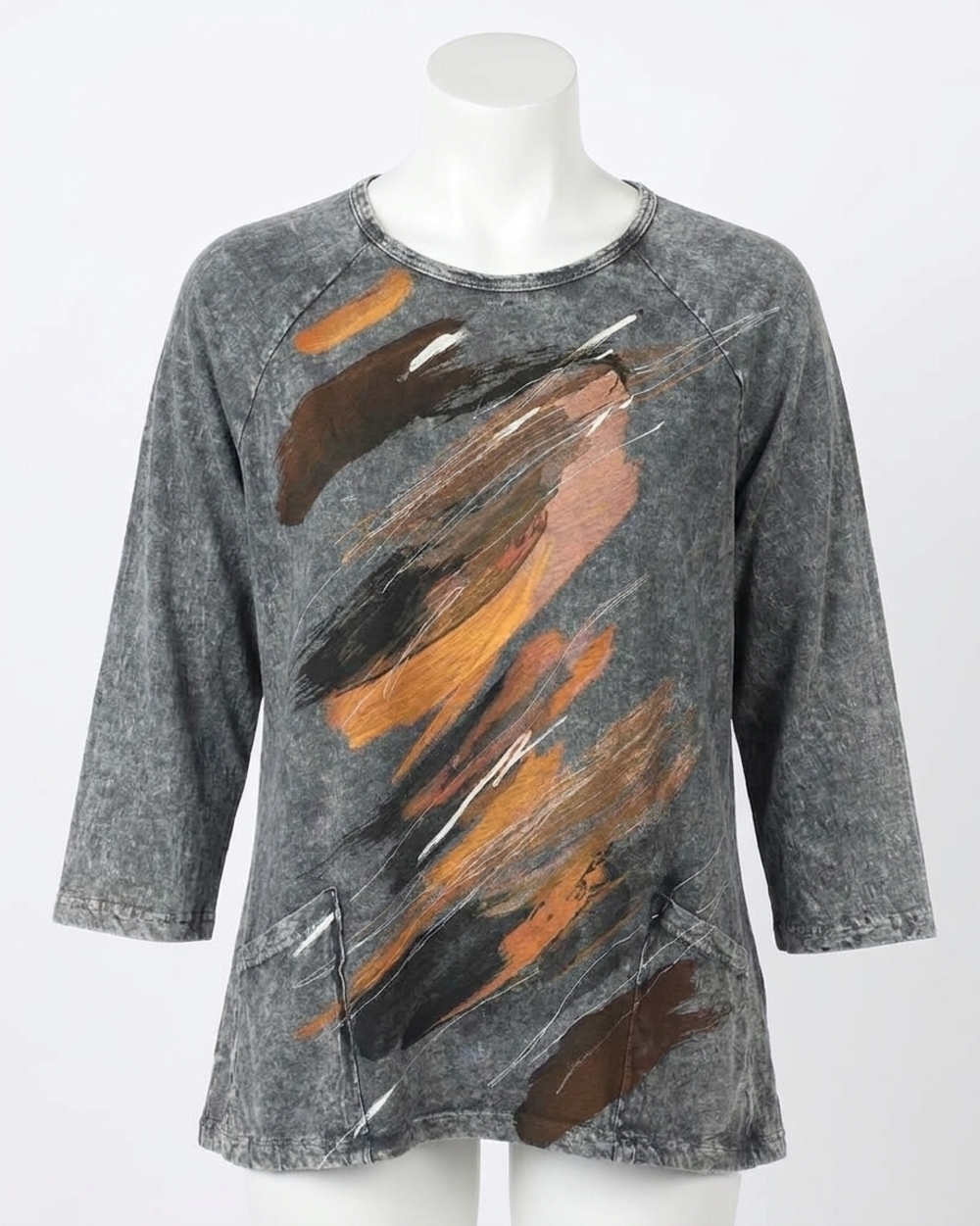NEW JESS & JANE opera mineral washed patch pocket cotton top in charcoal